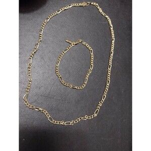 18K Yellow Gold Plated Figaro Chain Necklace and Bracelet Set 19" 7.25"